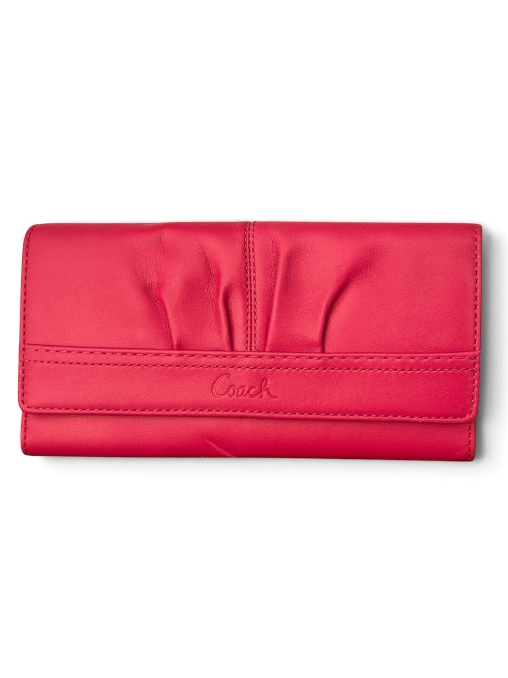Coach Red-Pink Leather Foldover Continental Wallet